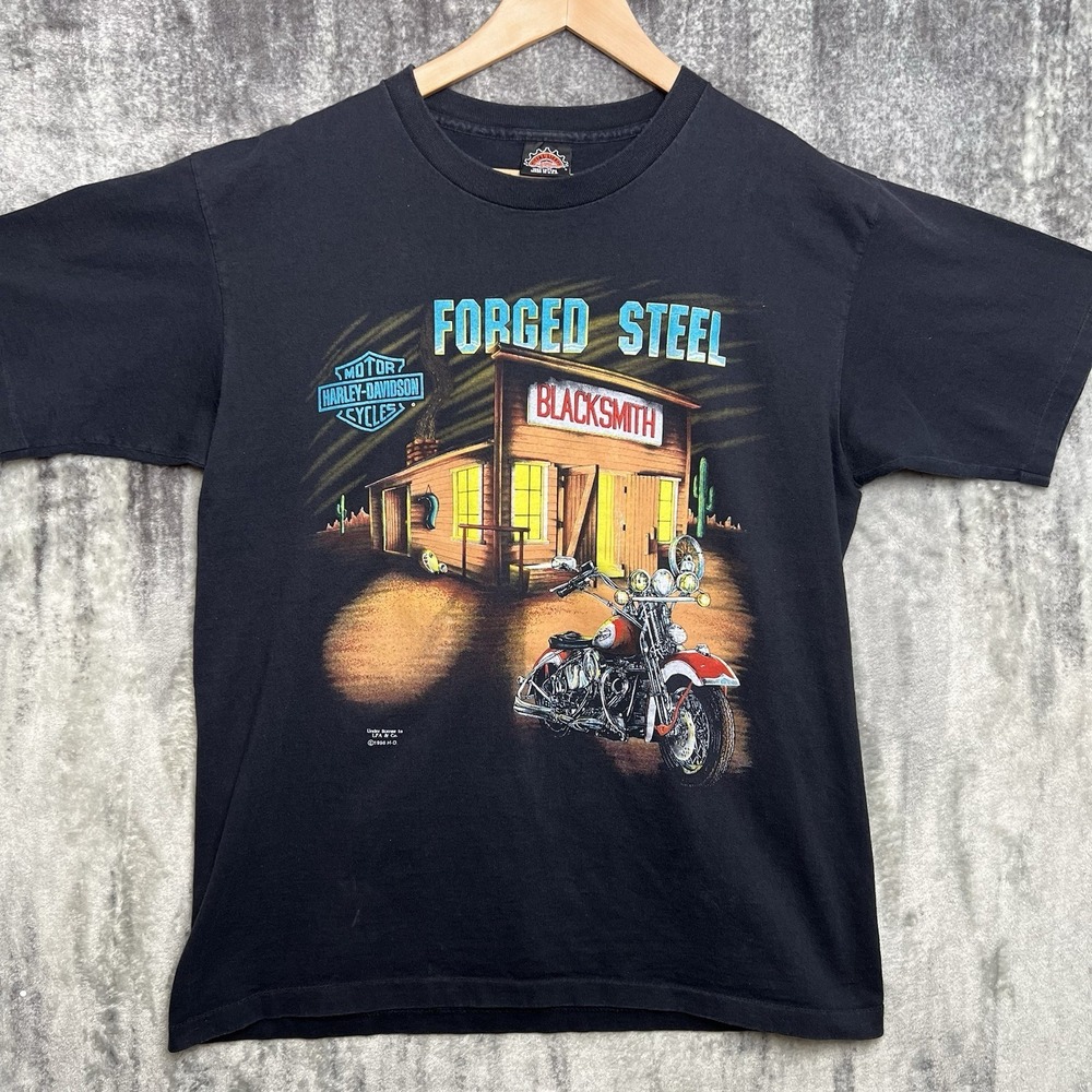 Vintage 90s Harley Davidson Forged Steel Single‎ Stitch Faded Black T-Shirt L